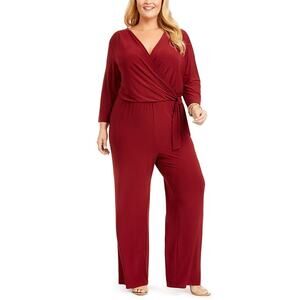 NY Collection Petite Plus Jumpsuit Women Size 1XP Burgundy Flattering Modest